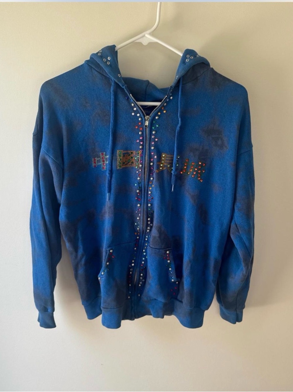Vintage rare The Great China Wall blue zip up hoodie with Swarvoski Crystals M